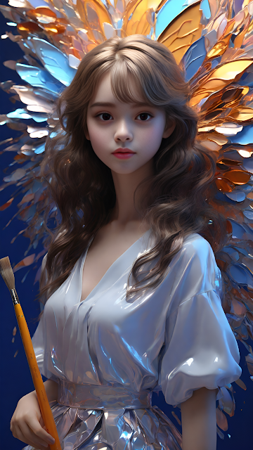 Fantasy Artist with Paintbrush and Iridescent Wings - Free mobile Wallpaper