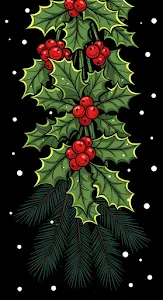 Christmas Holly Berries Fir Garland Black Background Illustration
