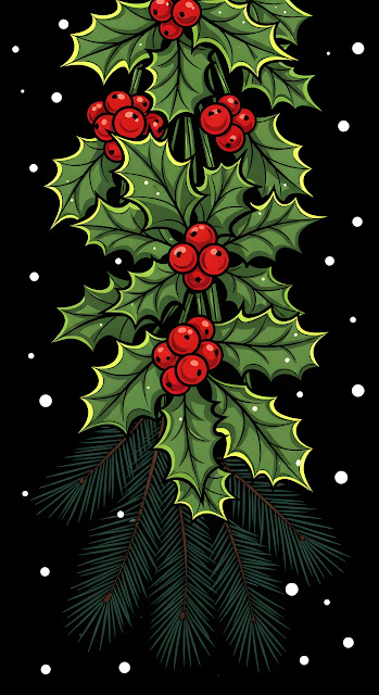 Christmas Holly Berries Fir Garland Black Background Illustration - Free mobile Wallpaper