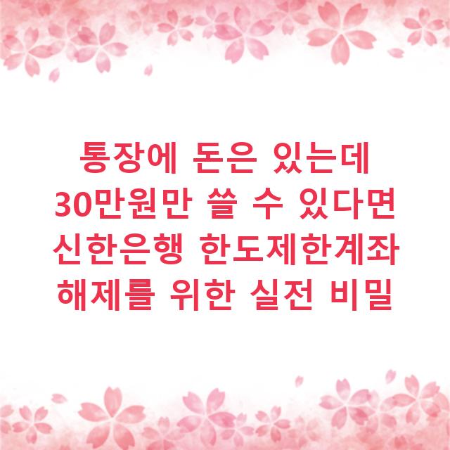 통장에 돈은 있는데 30만원만 쓸 수 있다면 신한은행 한도제한계좌 해제를 위한 실전 비밀