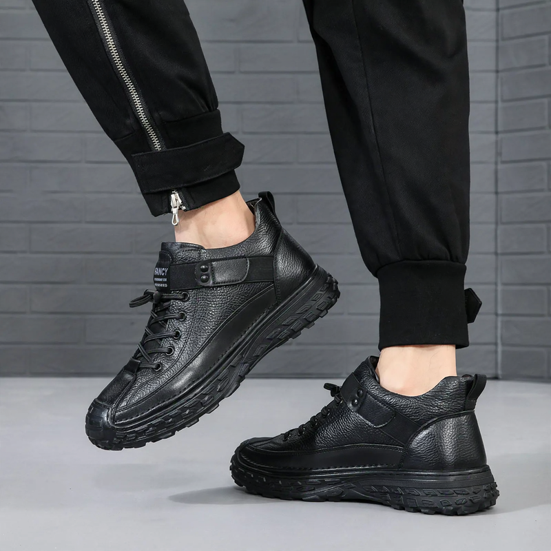 Men's leather winter boots, lined, waterproof