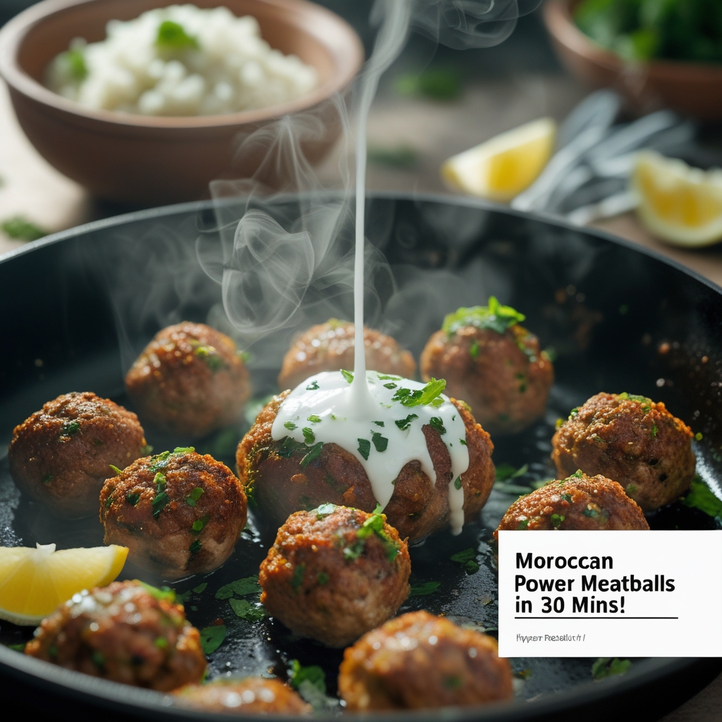 Moroccan-Spiced Lamb & Chickpea Power Meatballs with Mint Yogurt