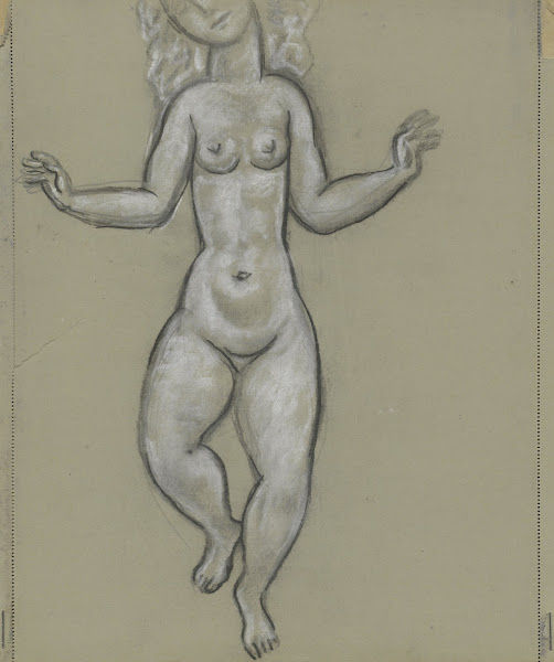 Schetsblad met dansende naakte vrouw 20th century