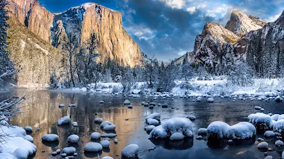 Yosemite National Park, California, Usa, Winter, River 5K Wallpaper Background