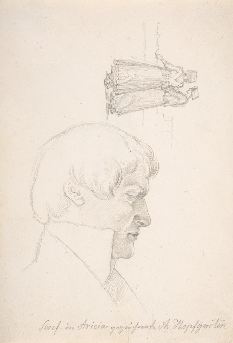Study Sheet with a Portrait of Carl Julius Senff and Two Italian Women Walking 1