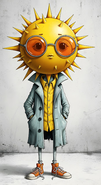 Quirky Spiky Sun Character Urban Trench Coat Fashion - Free mobile Wallpaper