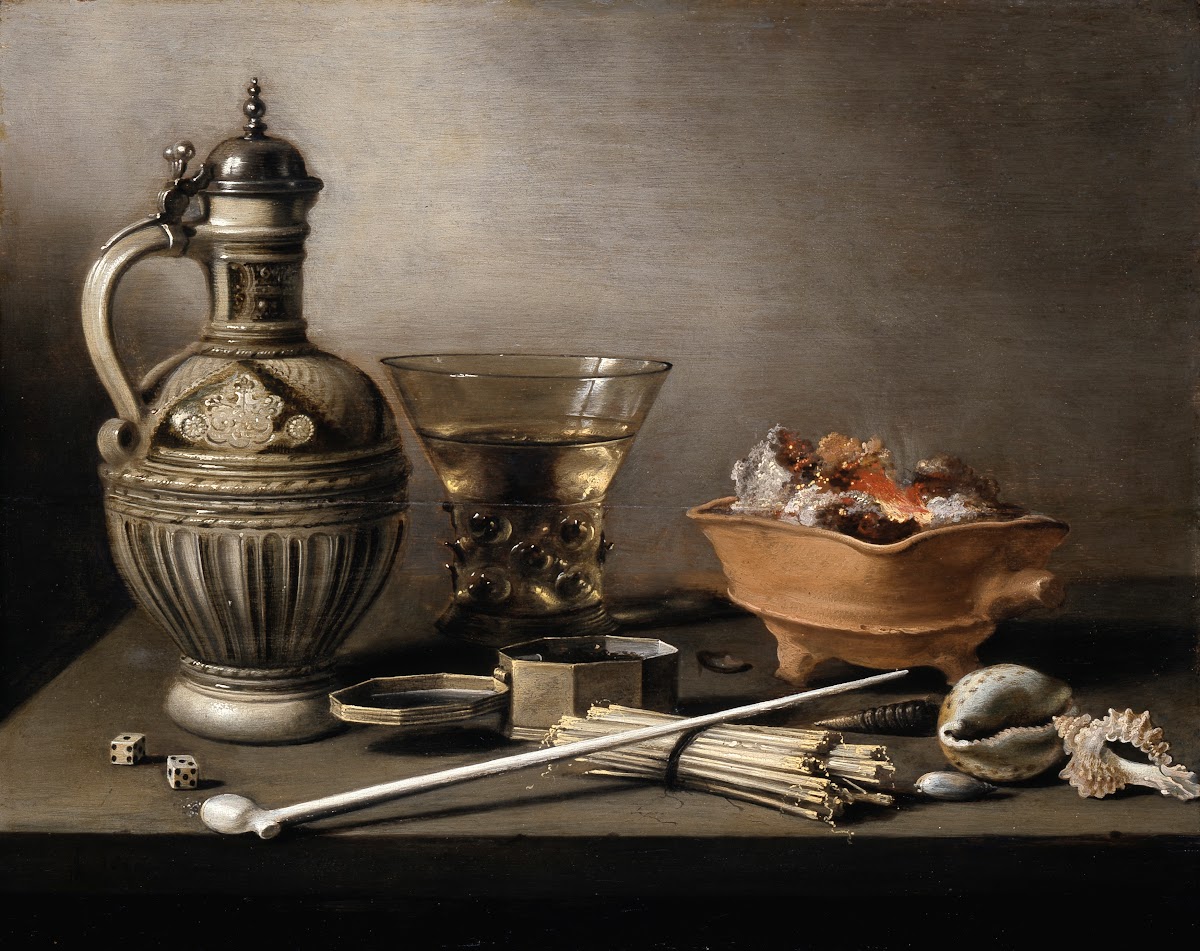 Still Life with a Stoneware Jug Berkemeyer and Smoking Utensils 1640