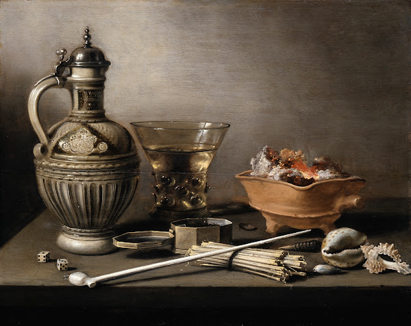 Still Life with a Stoneware Jug Berkemeyer and Smoking Utensils 1640