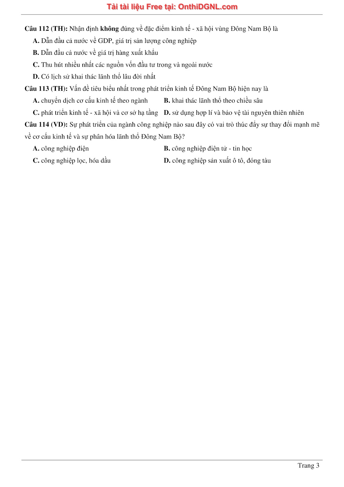 250 bài tập môn Địa Lý - Ôn thi ĐGNL ĐHQG TP HCM Phần 1