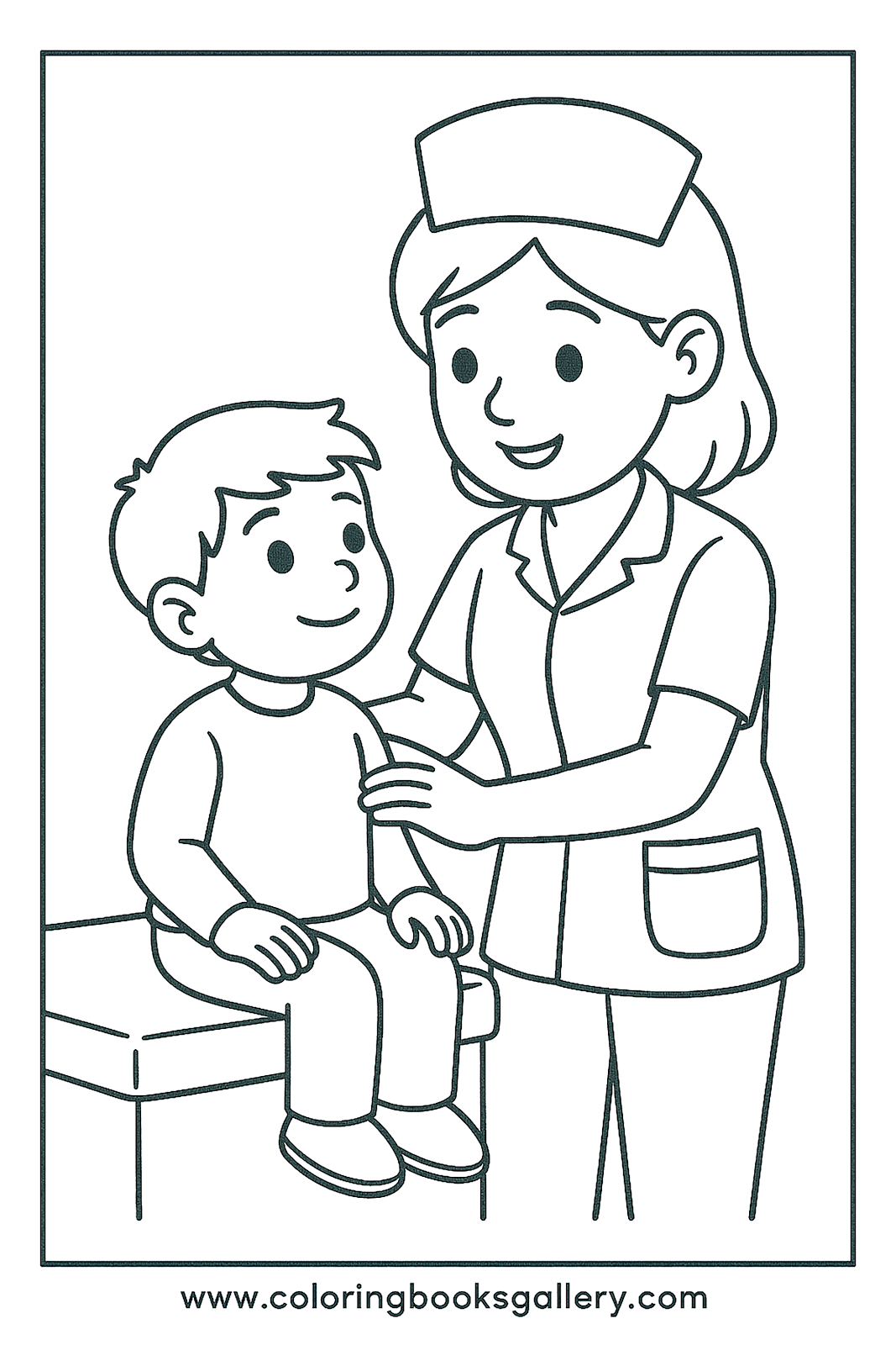 Nurse taking care of a child – Free Printable Coloring Sheet for Kids and Adults – printable coloring page