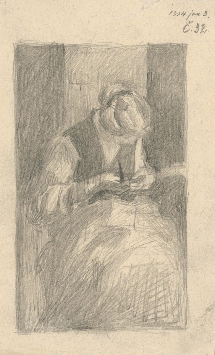 Study of a Steated Woman Sewing 1914