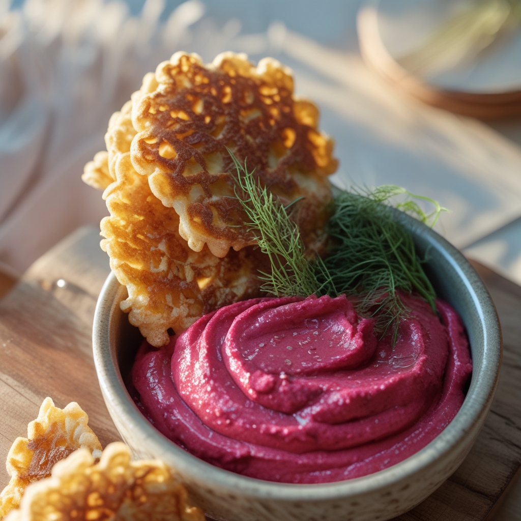 Crispy Teff & Cottage Cheese Protein Fritters with Vibrant Beetroot-Yogurt Dip