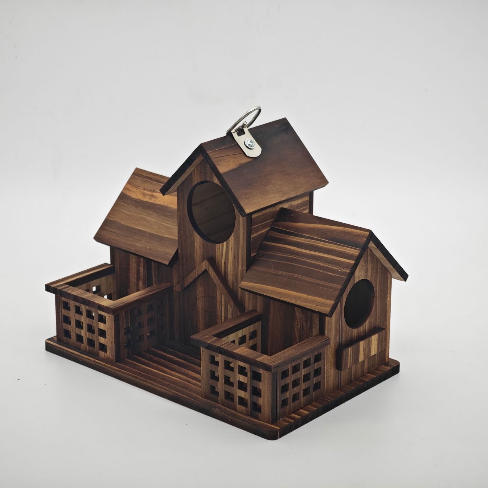 Vogelhaus aus Kiefernholz mit Futterstation