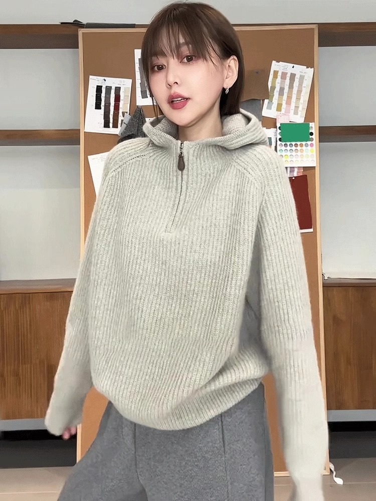 Damen-Kapuzenpullover mit Reißverschluss, Strick