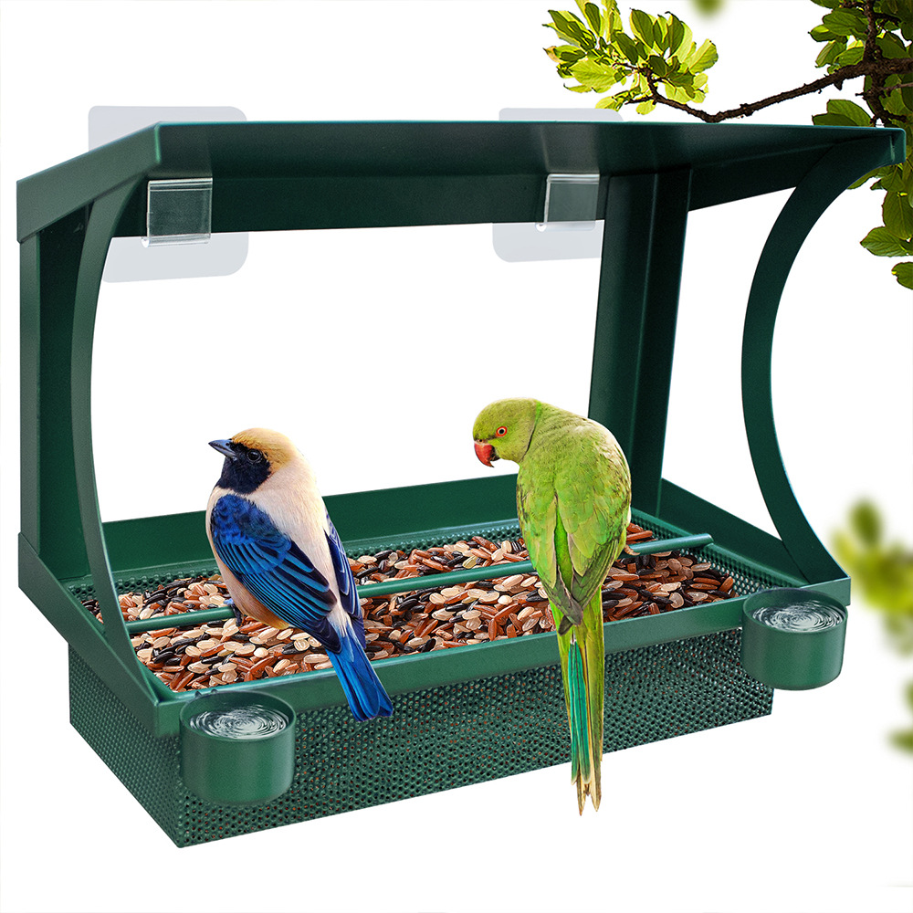 Metal bird feeder for window wall mounting