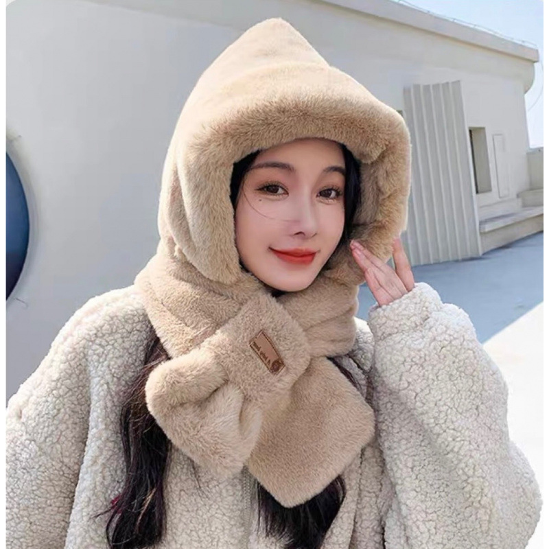 Padded hooded hat with integrated scarf