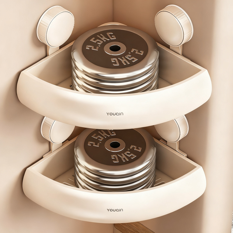Bathroom corner shelf made of aluminum, suction cup mounting