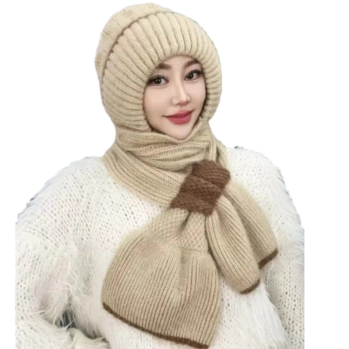 Knitted hat and scarf set, lined, winter
