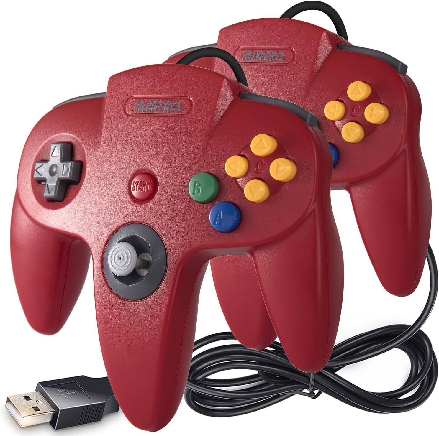 kiwitata Pack de 2 Mandos USB Estilo Nintendo 64