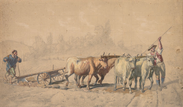 Four Oxen Pulling a Plough 1853