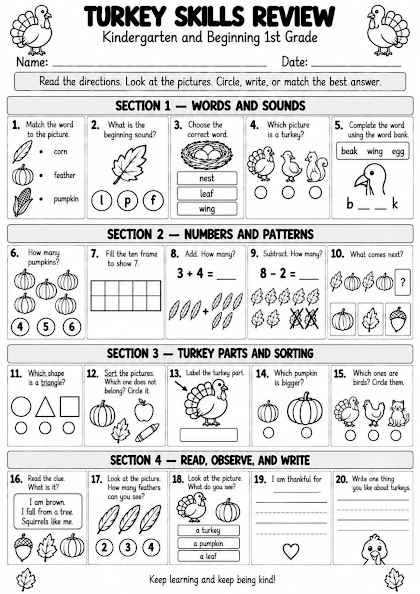 Turkey Skills Review Worksheet