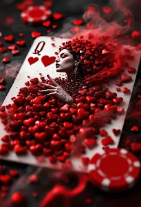 Queen of Hearts with Red Heart Explosion