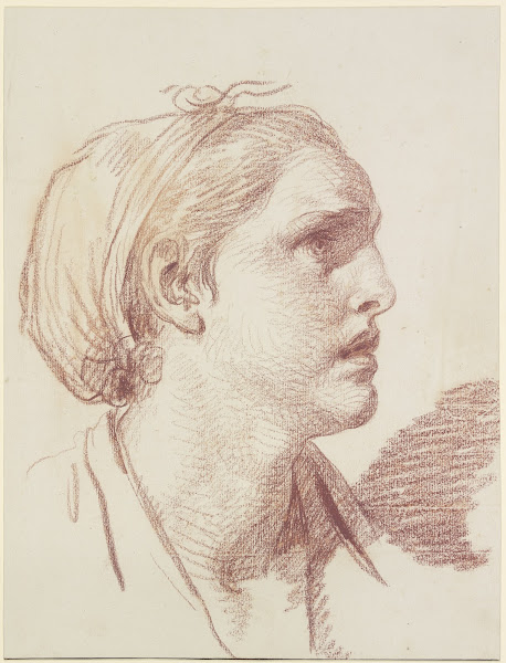 Frauenkopf mit eingebundenen Haaren im Profil nach rechts ca 1780
