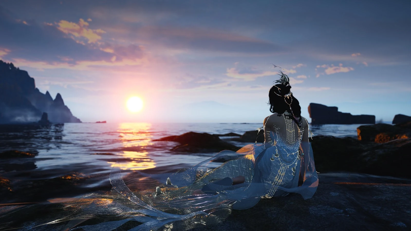 Fantasy Woman At Coastal Sunset - Digital Fantasy Art 5K Wallpaper (5120x2880)