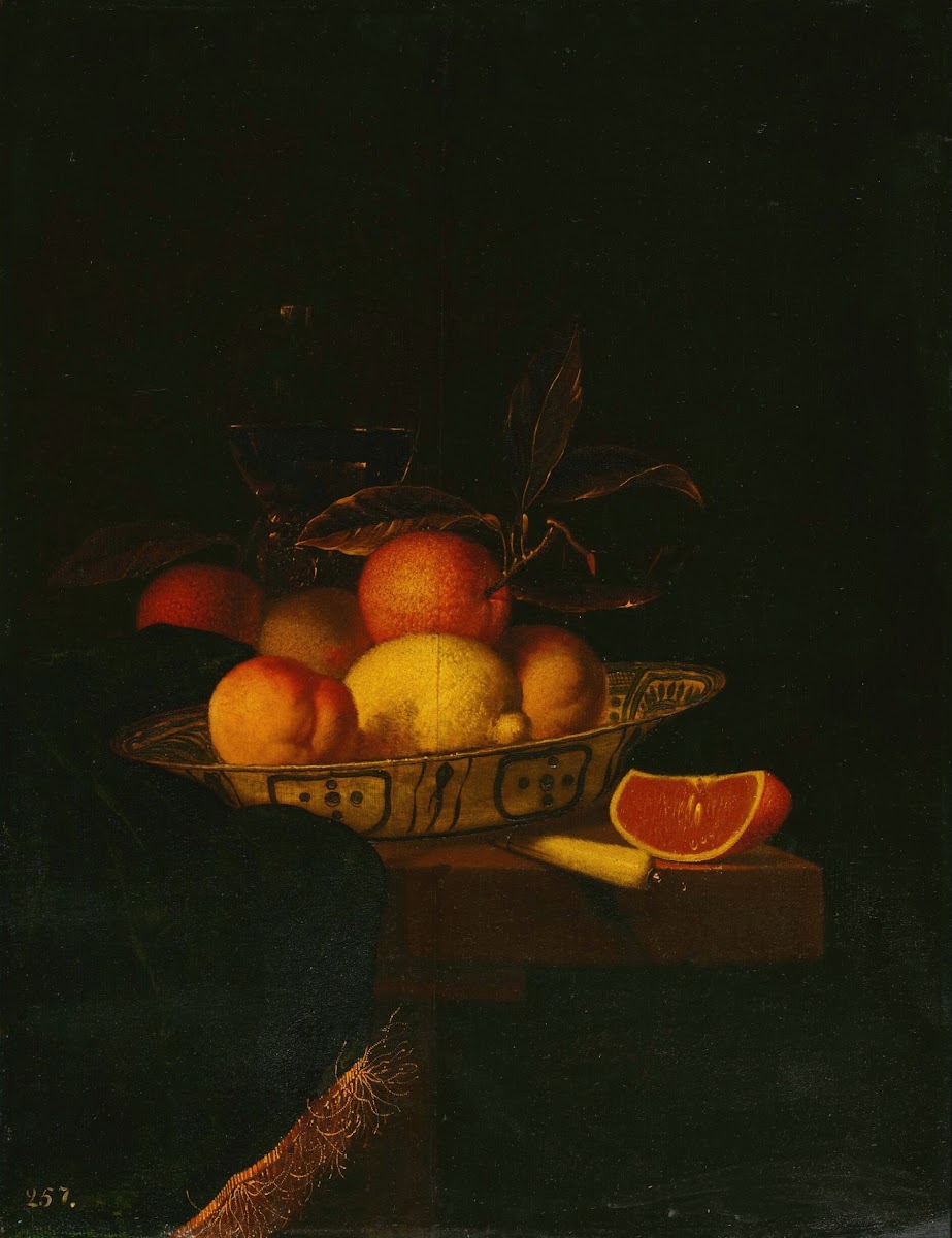 Still life ofassorted fruit in a Wanli porcelain bowl