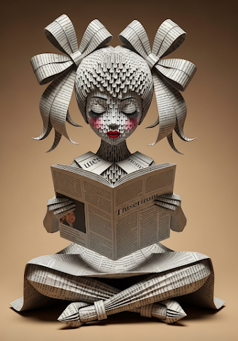Origami Girl Reads Newspaper Art
