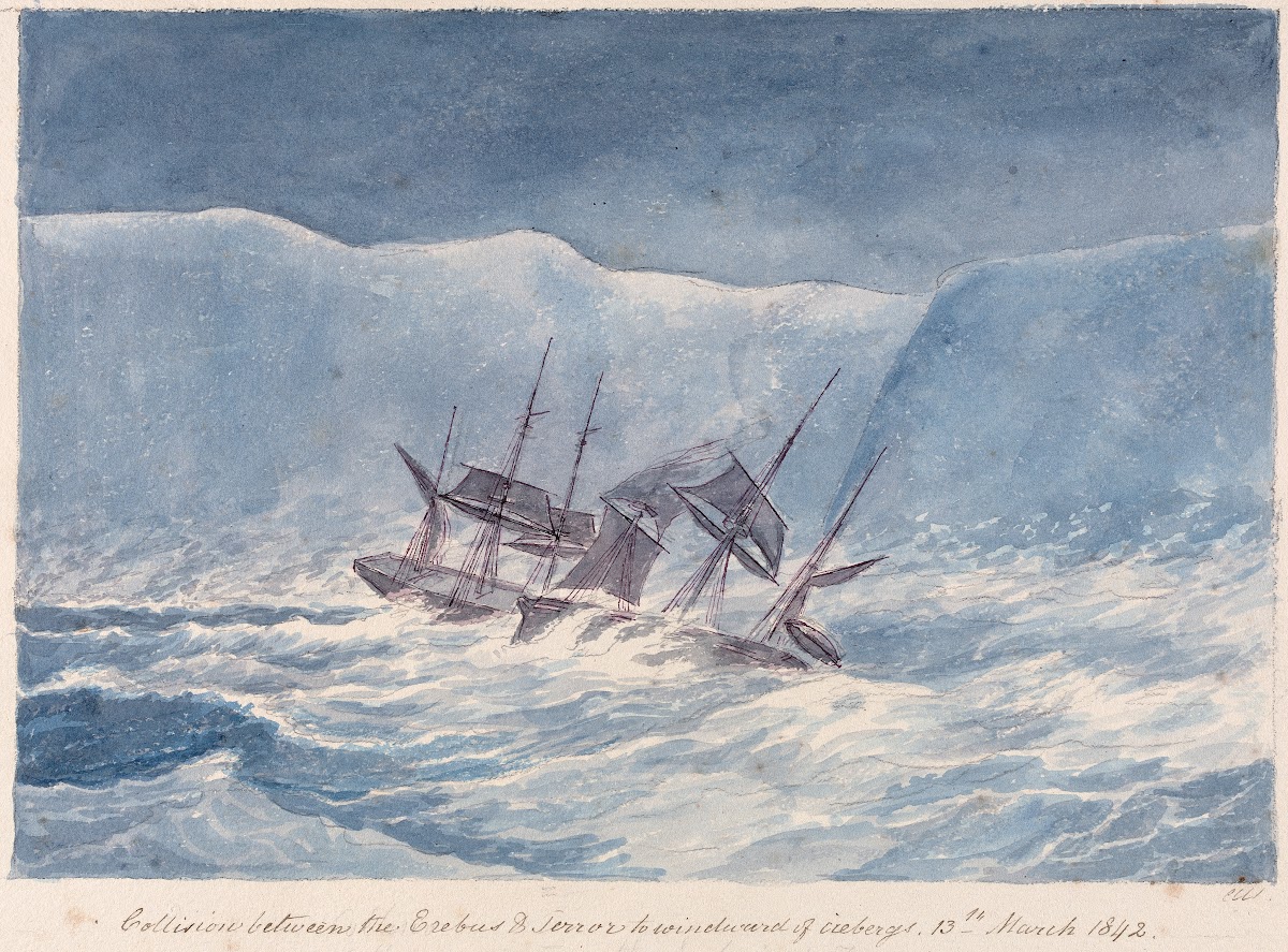 Collision Between the Erebus  Terrror to Windward of Icebergs 13th March 1842