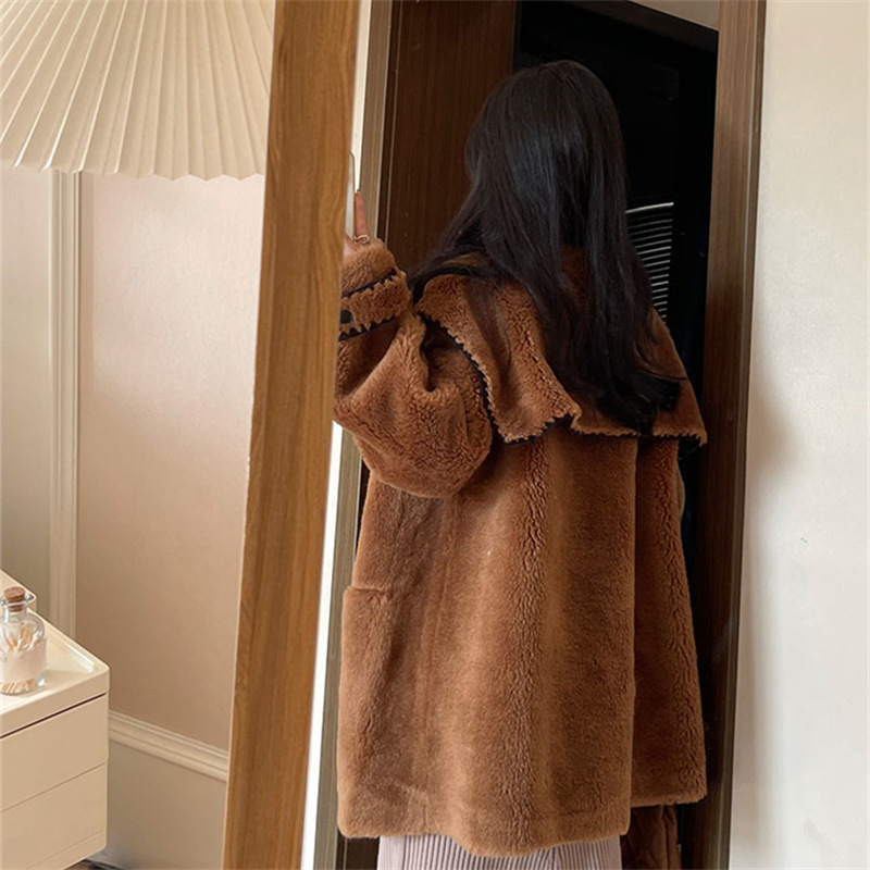 Teddy coat with sailor collar, women