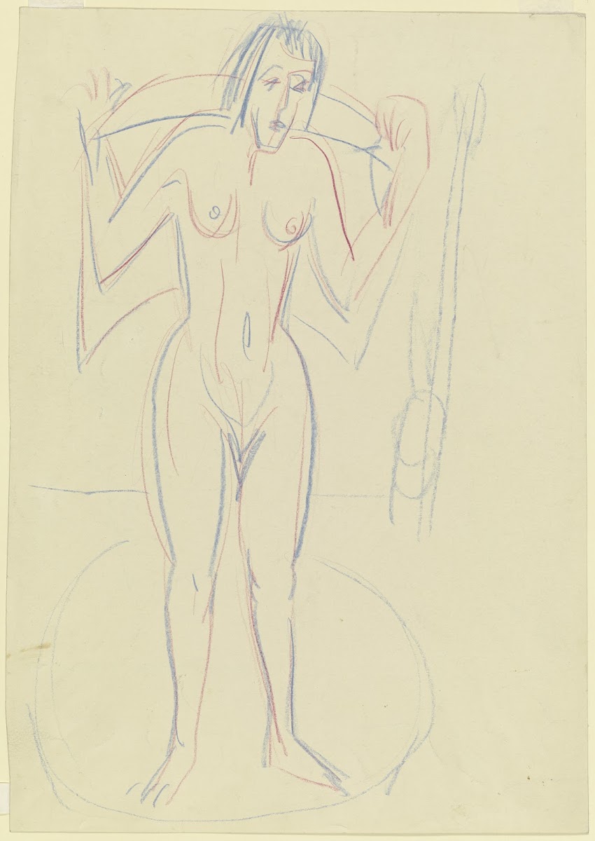 Stehende Frau im Tub sich abtrocknend ca 1924