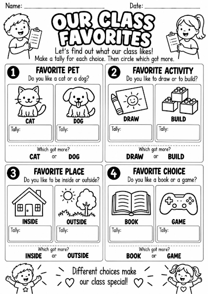 Our Class Favorites Tally Worksheet