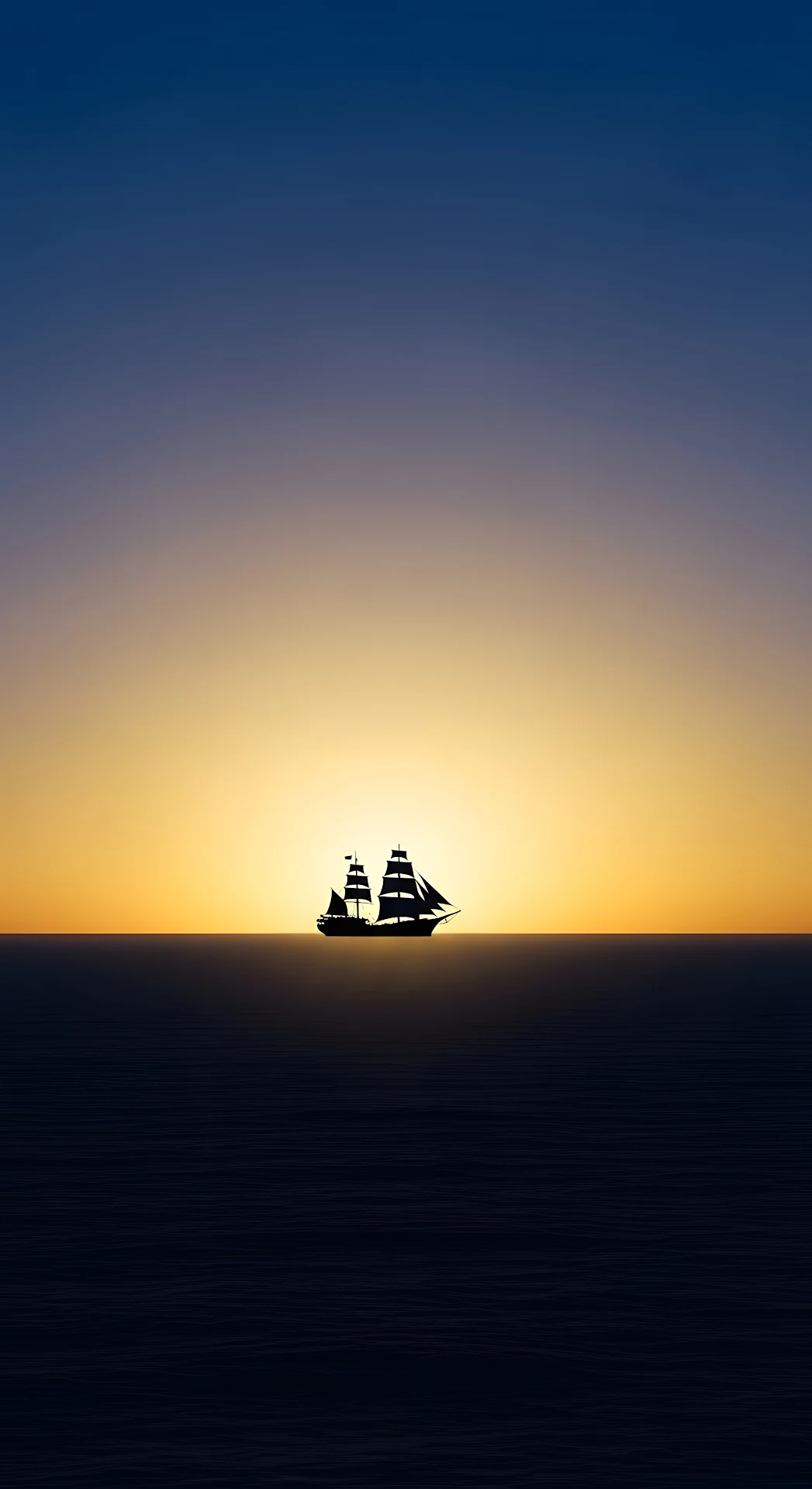 Minimalist Ship Silhouette on a Golden Gradient Sea - Free 4K mobile Wallpaper