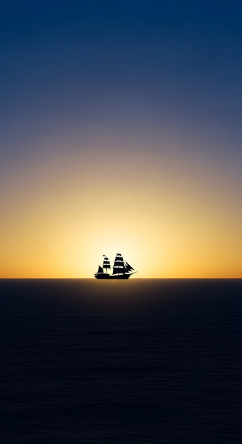 Minimalist Ship Silhouette on a Golden Gradient Sea - Free mobile Wallpaper