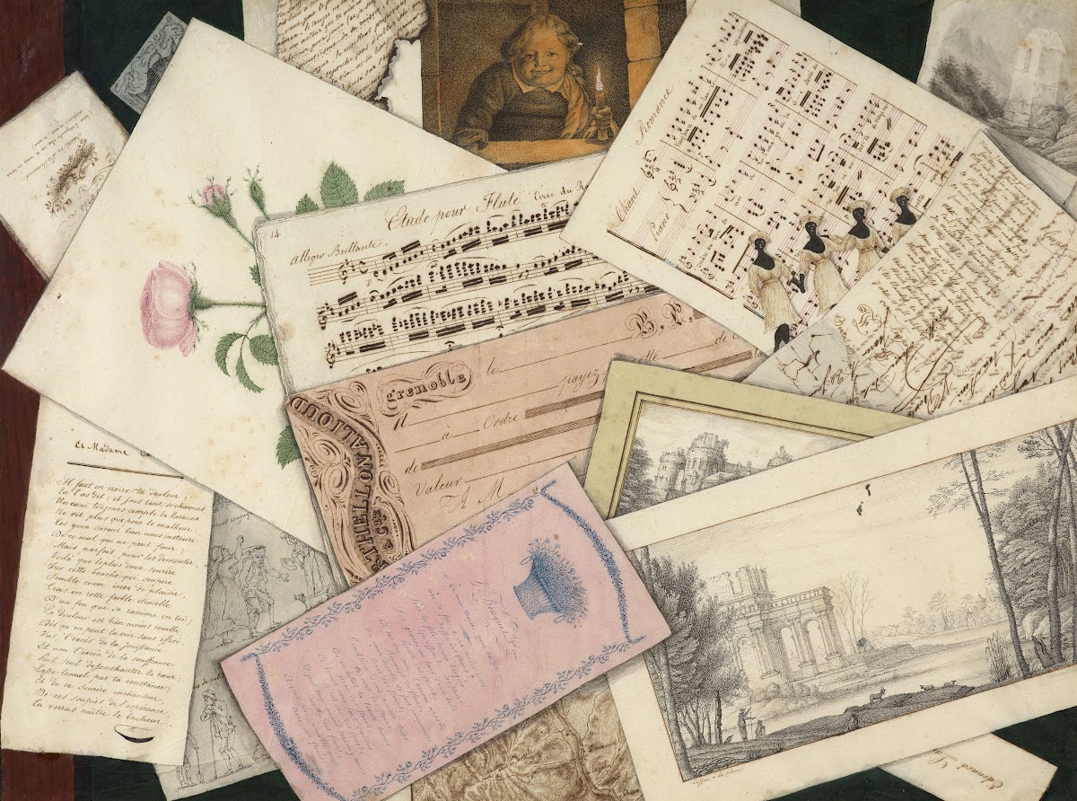 Trompe lœil of etchings drawings and scores