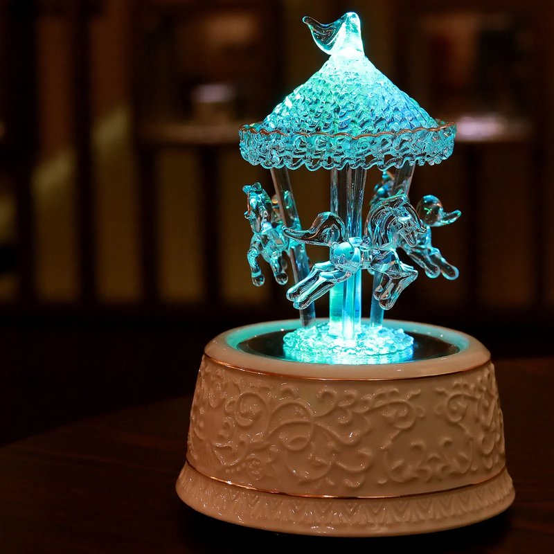 Crystal Music Box with Carousel Design