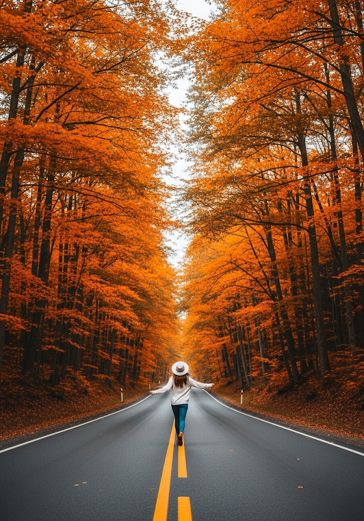 Woman on an Autumn Road