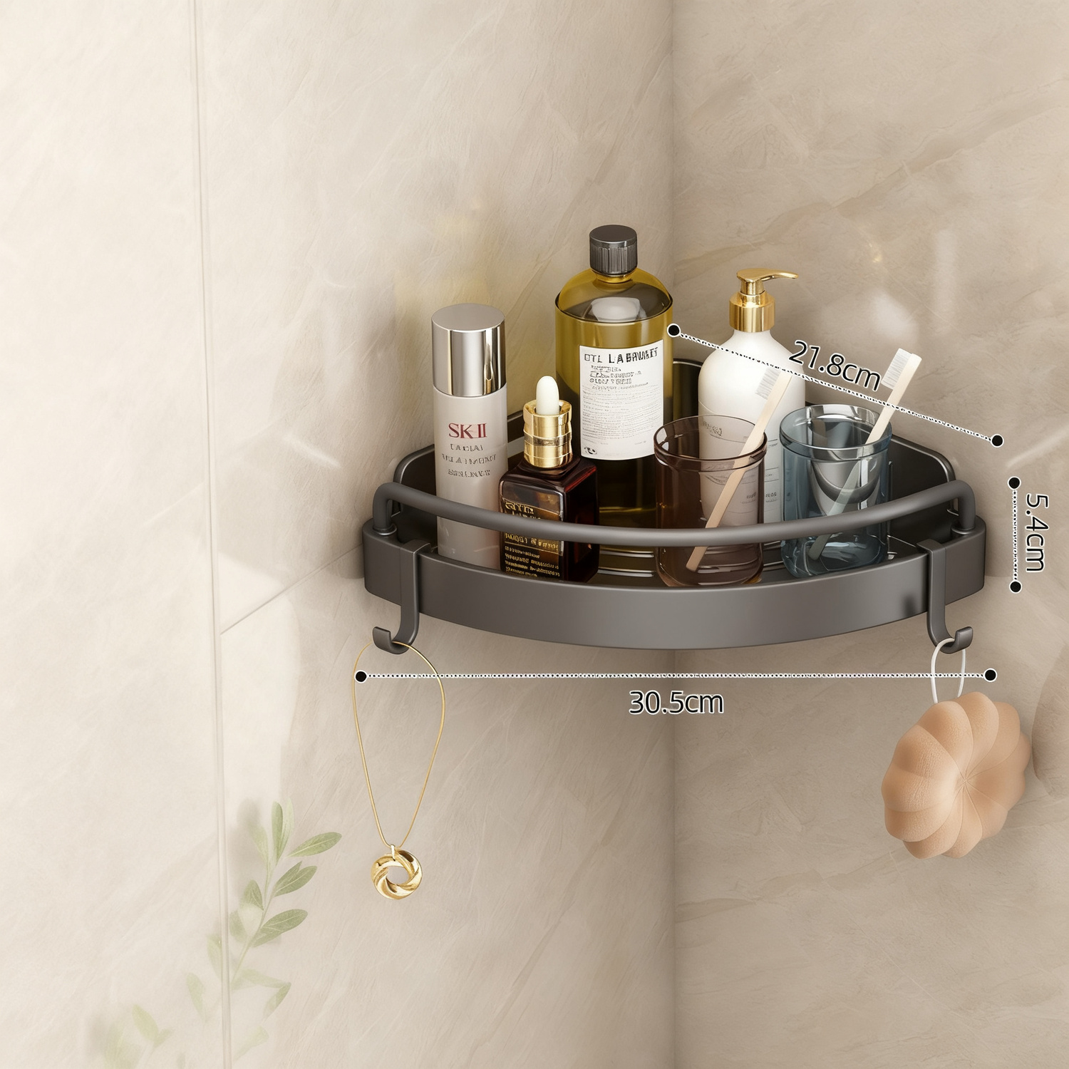 Triangular Wall Shelf, ABS, multi-layered, without drilling