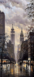 Impressionist New York Street View Empire State Chrysler