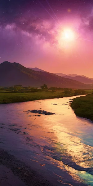 Ethereal River Under Purple Sky 2K iPhone Wallpaper Background