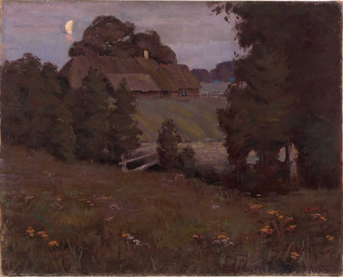 Maastik talumaja ja kuuga circa 1874 1951