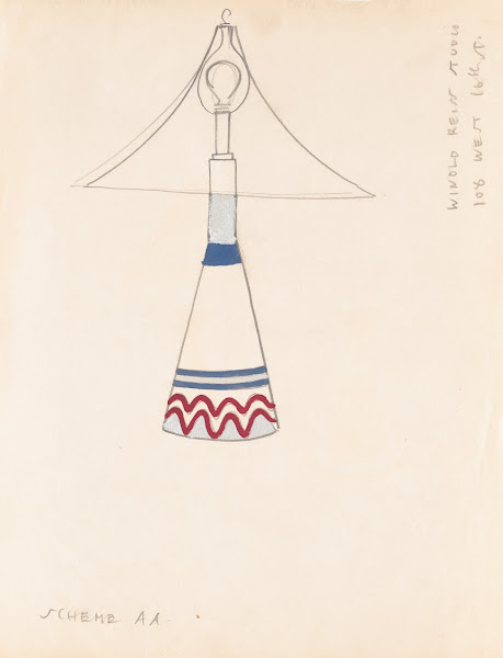 Designs for lamps with triangular shades Design with white red and metallic silv