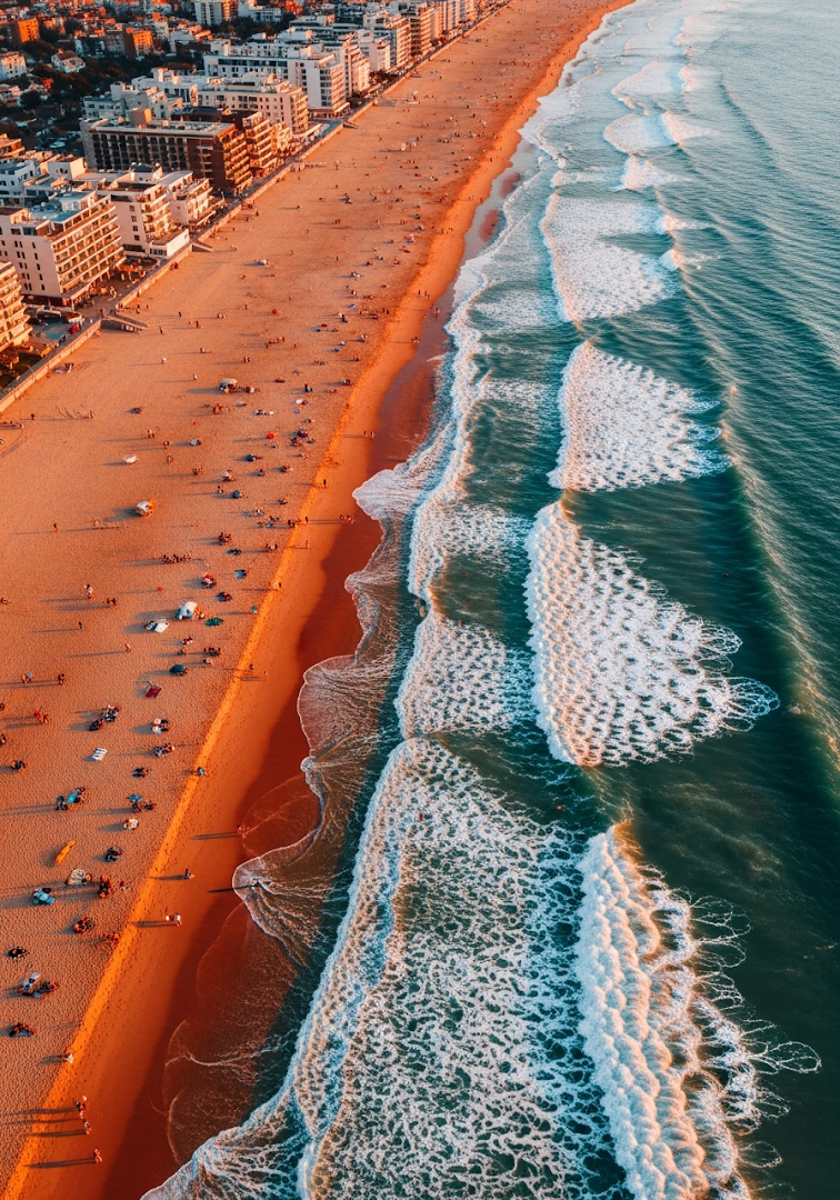Aerial Beach Sunset Waves