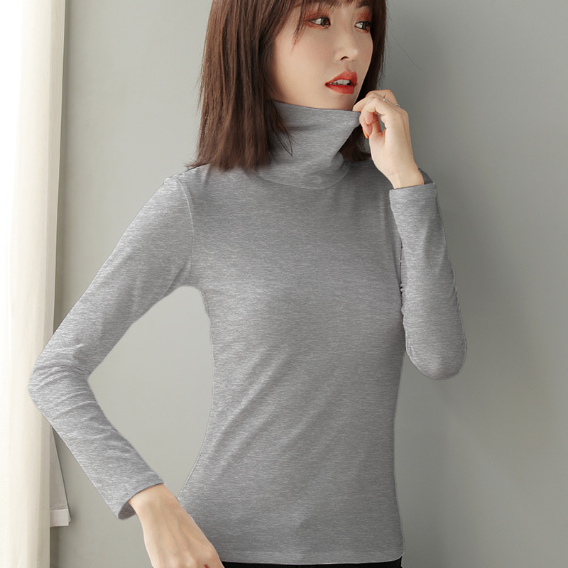 Women's long-sleeve undershirt, cotton, high collar, fitted