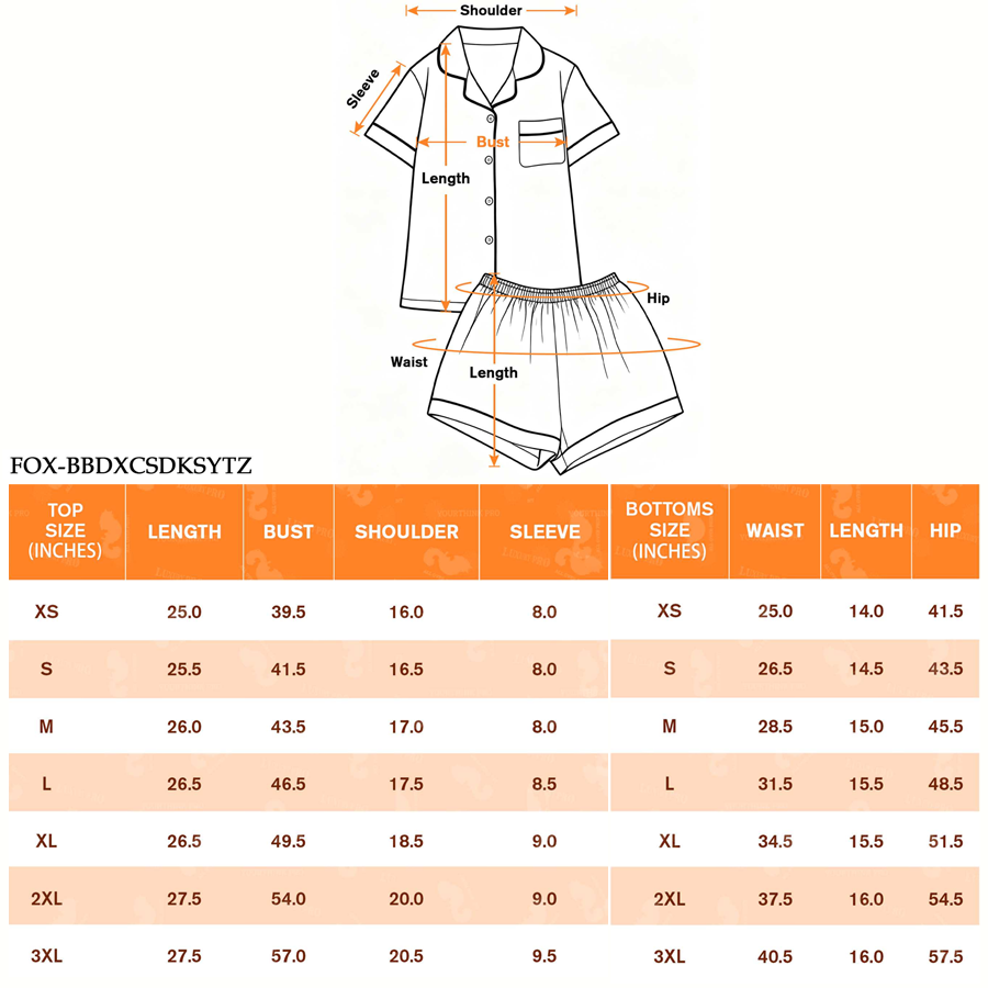 AOP FOX Piping Trim Short Sleeve Pajama Set