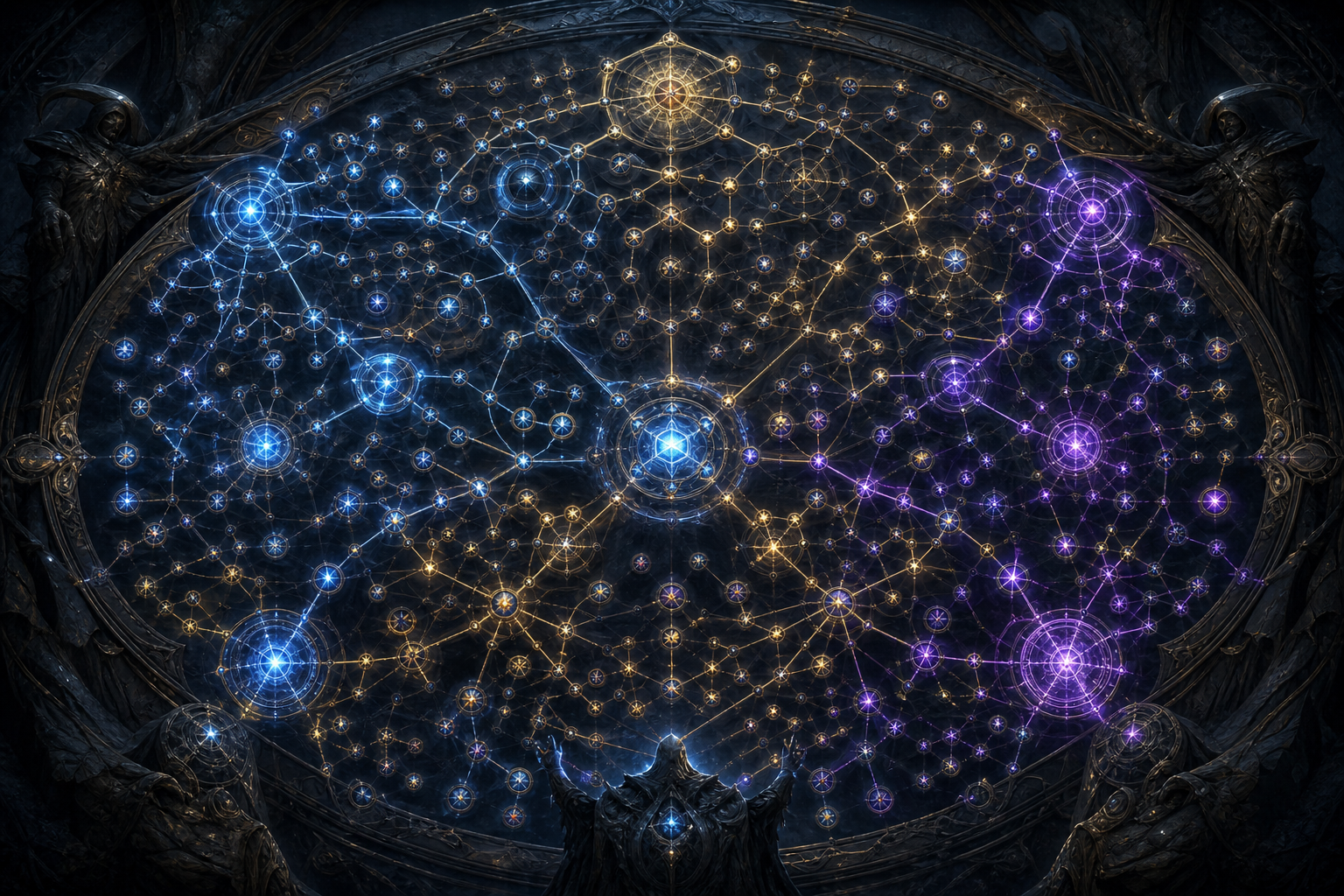 PoE2 glowing ascendancy passive skill tree of interconnected nodes