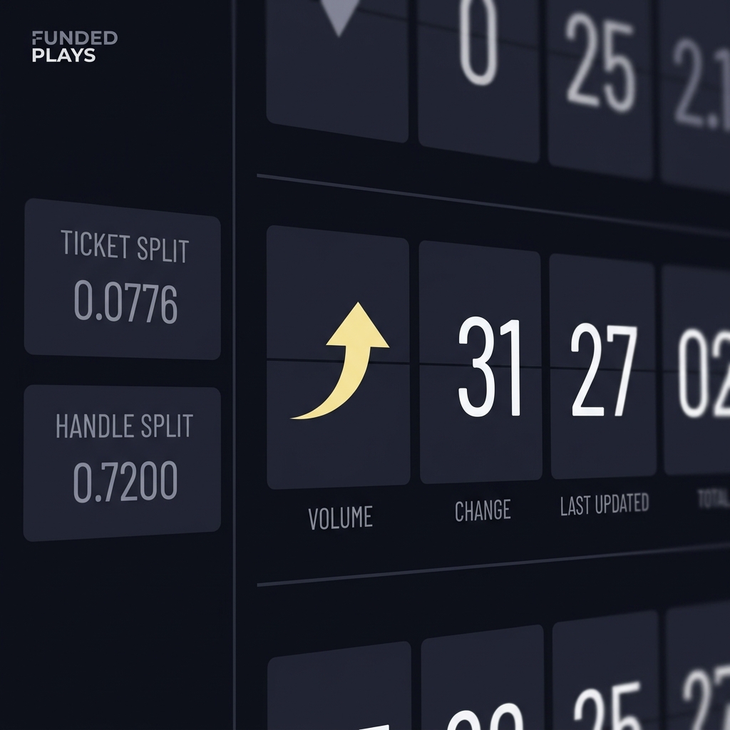 Close up price board with highlighted reverse movement arrow and small boxes showing ticket and handle splits Reverse Line Movement Explained Funded Plays color palette