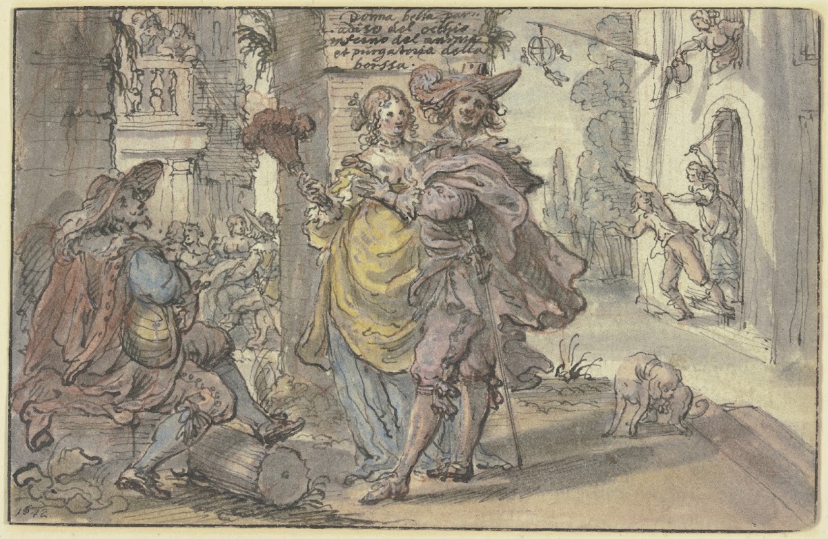Elegantes Paar mit einem Guitarrenspieler 1642